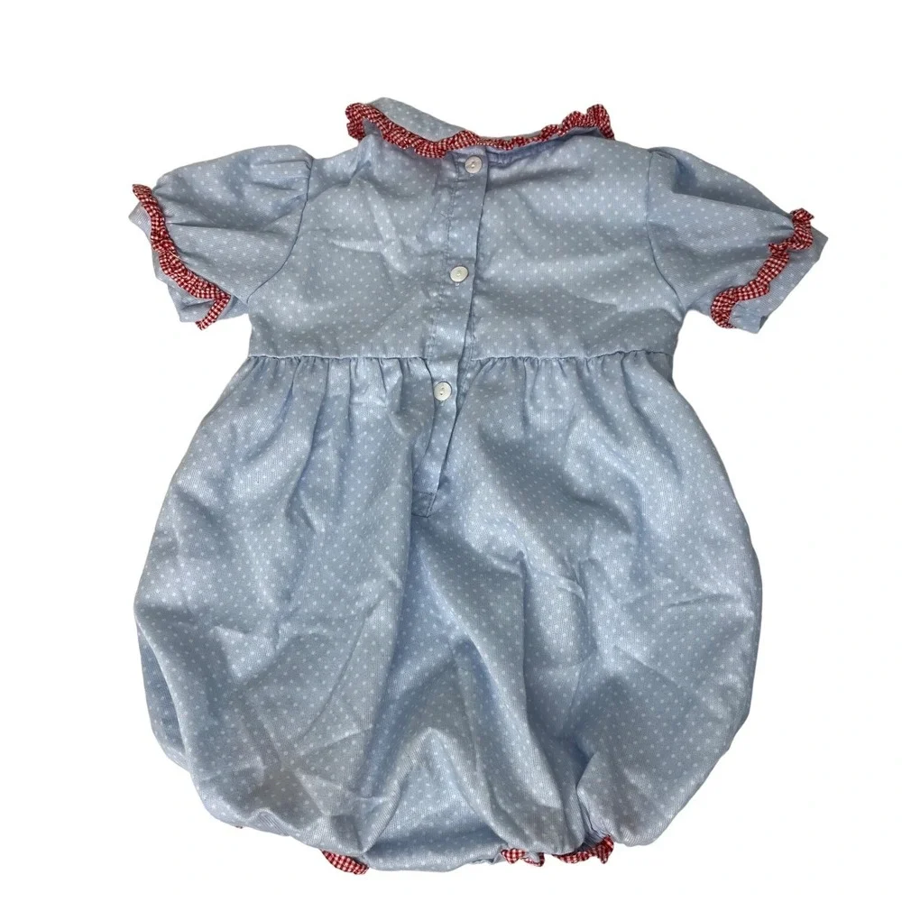 Eliza James Girls Snap Crotch Short Sleeve Blue Polka Dot Romper Size 2T - Picture 3 of 5